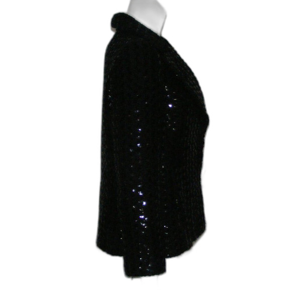 Vintage TEAL TRAINA Jacket, S, Black Boucle, Sequins, Snap front, Lapel Collar - Picture 5 of 12